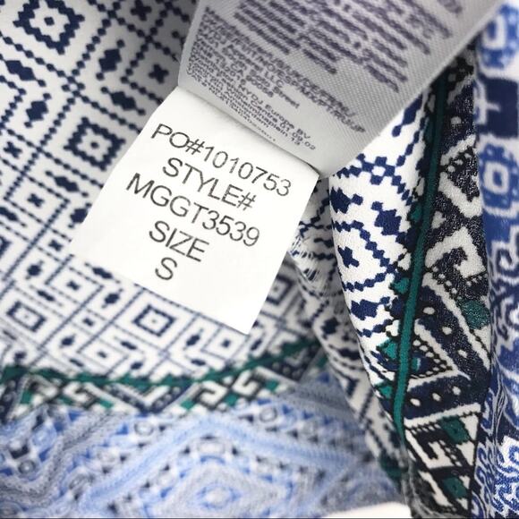 NYDJ Womens Beaded V-Neck Tassel Blouse 3/4 Sleeve Geometric Pattern Blue Small - Picture 7 of 13